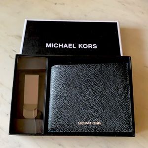 MK black monogram wallet & money clip set.